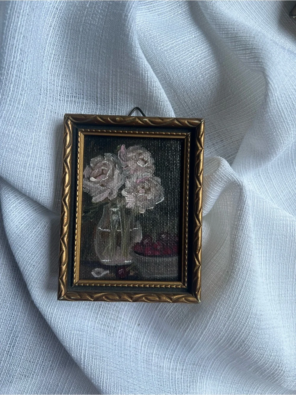 “ The Last Roses” mini oil painting framed